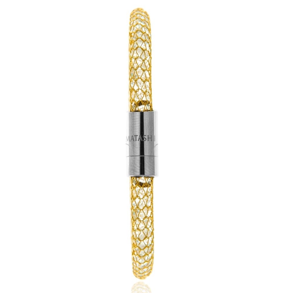 Matashi 7.5 18K Gold Plated Mesh Bangle Bracelet W/ Magnetic Clasp And High Quality Crystals
