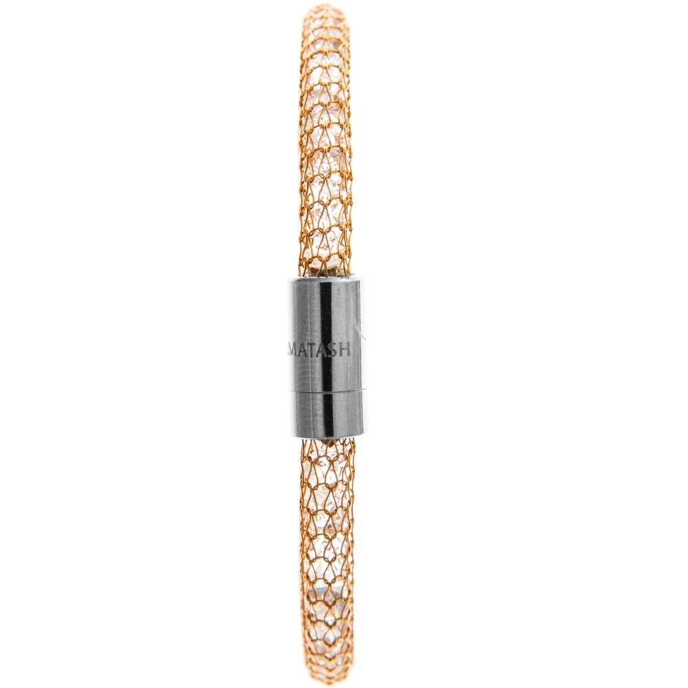 Matashi 7.5 Rose Gold Plated Mesh Bangle Bracelet With Magnetic Clasp And High Quality Crystals