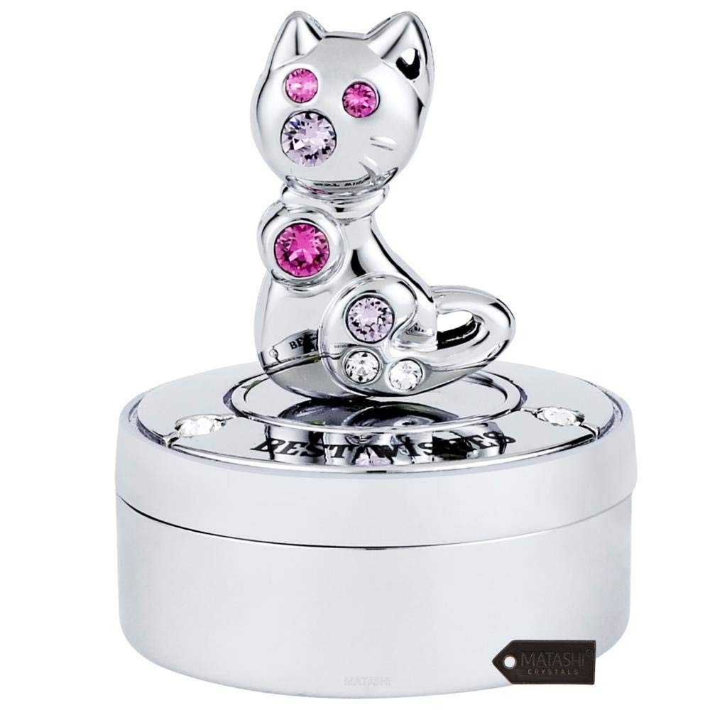 Matashi Chrome Plated Mini Silver Kitty Cat Keepsake Box For Kids