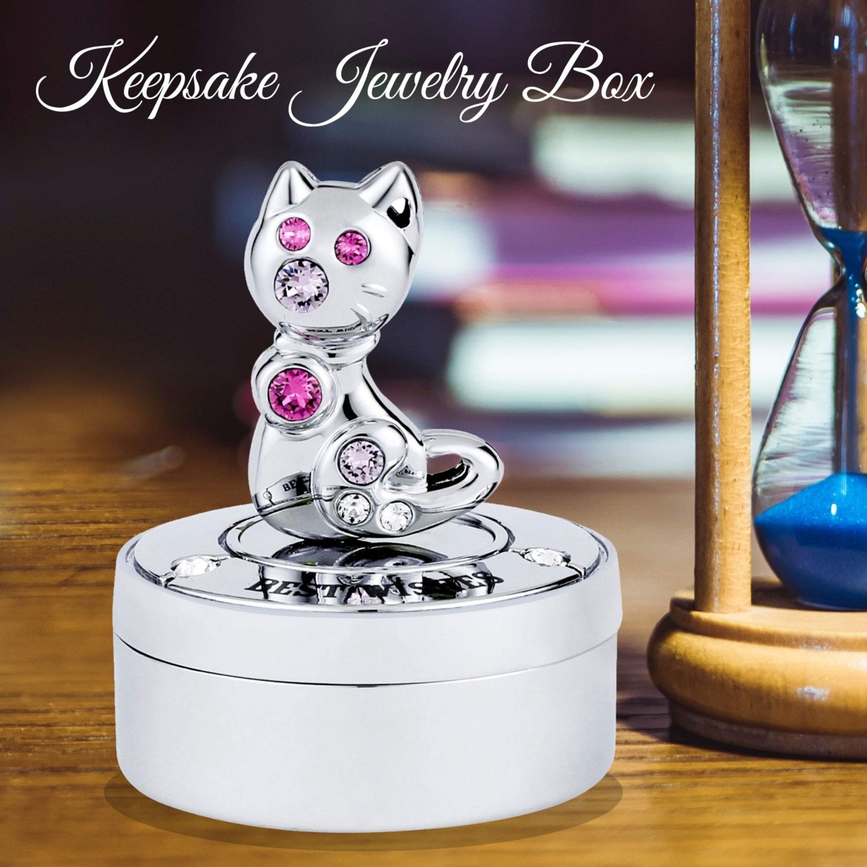 Matashi Chrome Plated Mini Silver Kitty Cat Keepsake Box For Kids