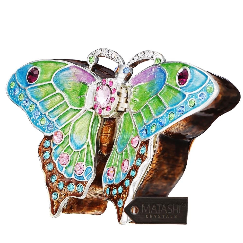 Matashi Hand Painted Butterfly In Flight Ornament/Trinket Box Embellished With 24K Gold And High Quality Crystals