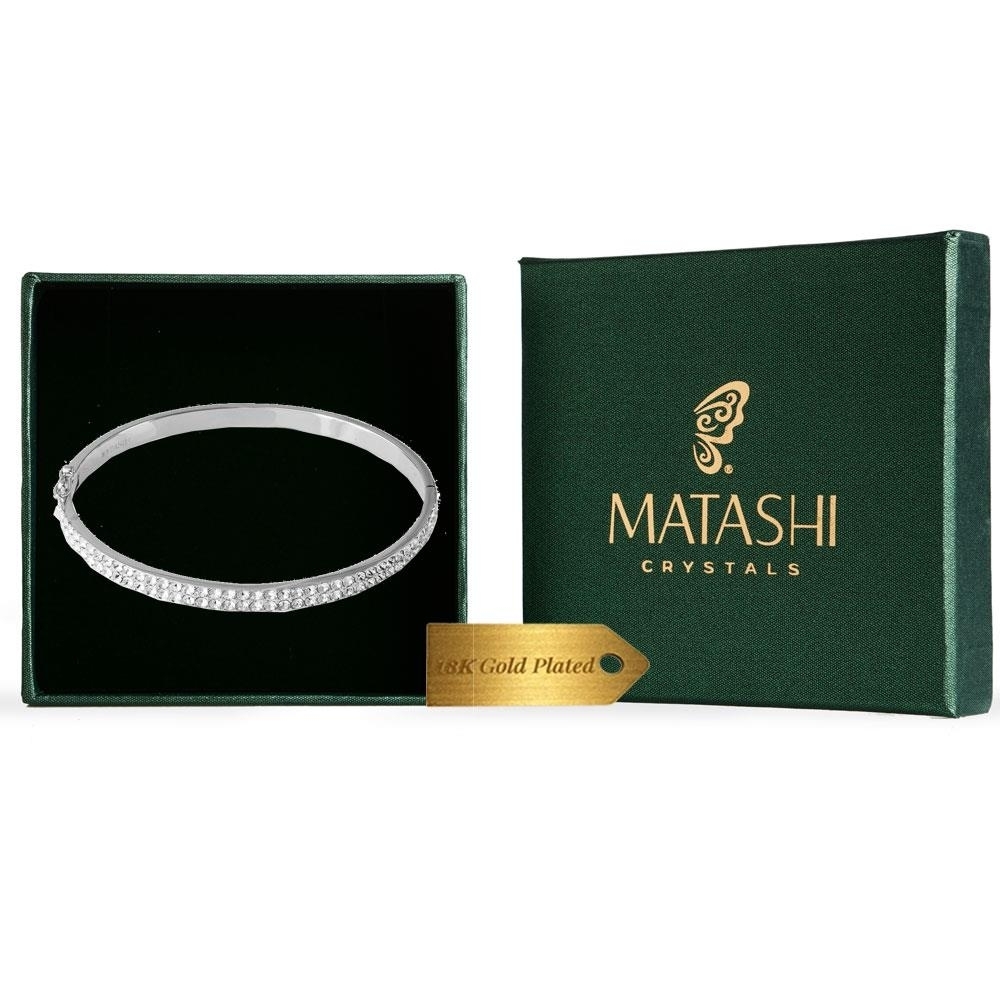 Matashi 18k White Gold Plated Luxurious Cuff Bangle Bracelet With 2 Rows Of Sparkling Crystal Pave Design For Women
