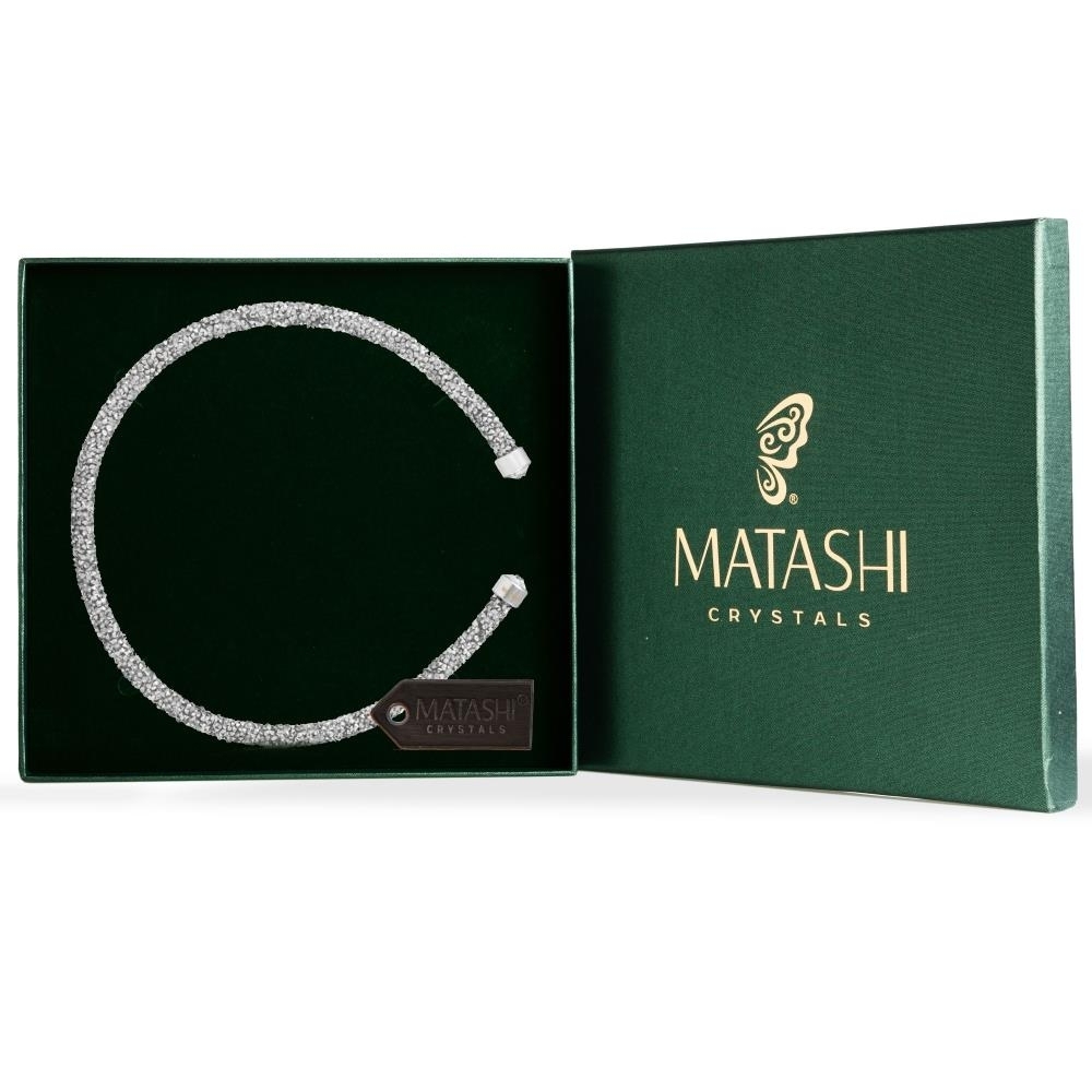 Matashi Silver Glittery Luxurious Crystal Bangle Bracelet