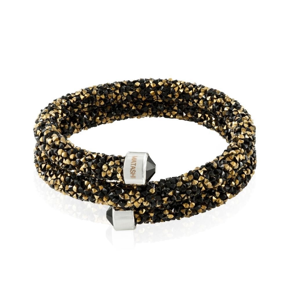 Matashi Krysta Black And Gold Wrap Around Luxurious Crystal Bracelet