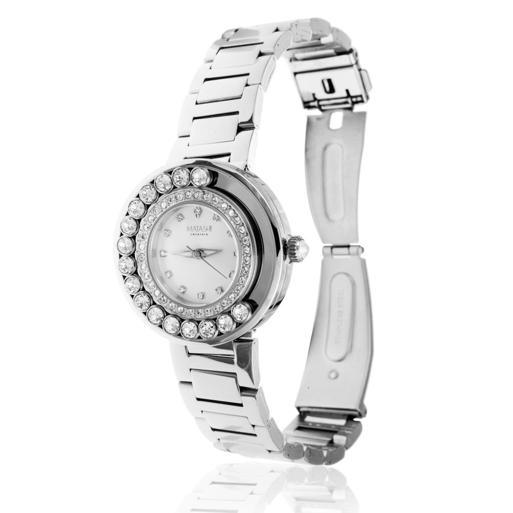 Matashi Crystals Women's Jewelry Gift For Christmas 18K White Gold Plated Women's Watch W 64 Crystals Gift For Birthday Valentines' Day