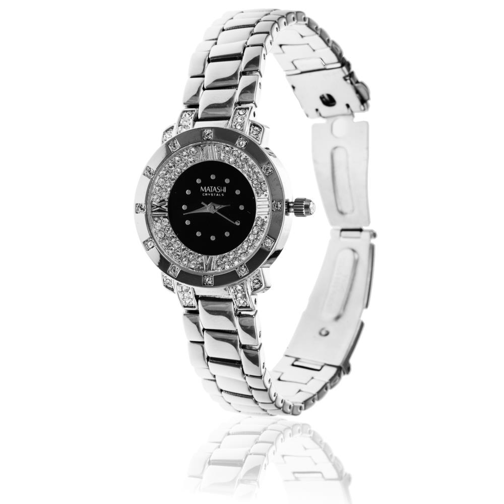 Matashi 18K White Gold Plated Woman's Luxury Watch W Adjustable Link Band & Encrusted W 60 Crystals Women's Jewelry Gift For Christmas