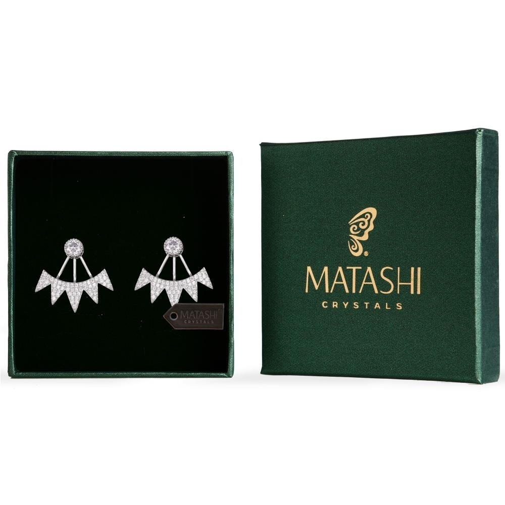 Matashi Rhodium Plated 2 In 1 Cubic Zircon Stud & Ear Jacket Earring Cuff Set For Women's Modern & Chic Earrings Best Gift For All Occasions