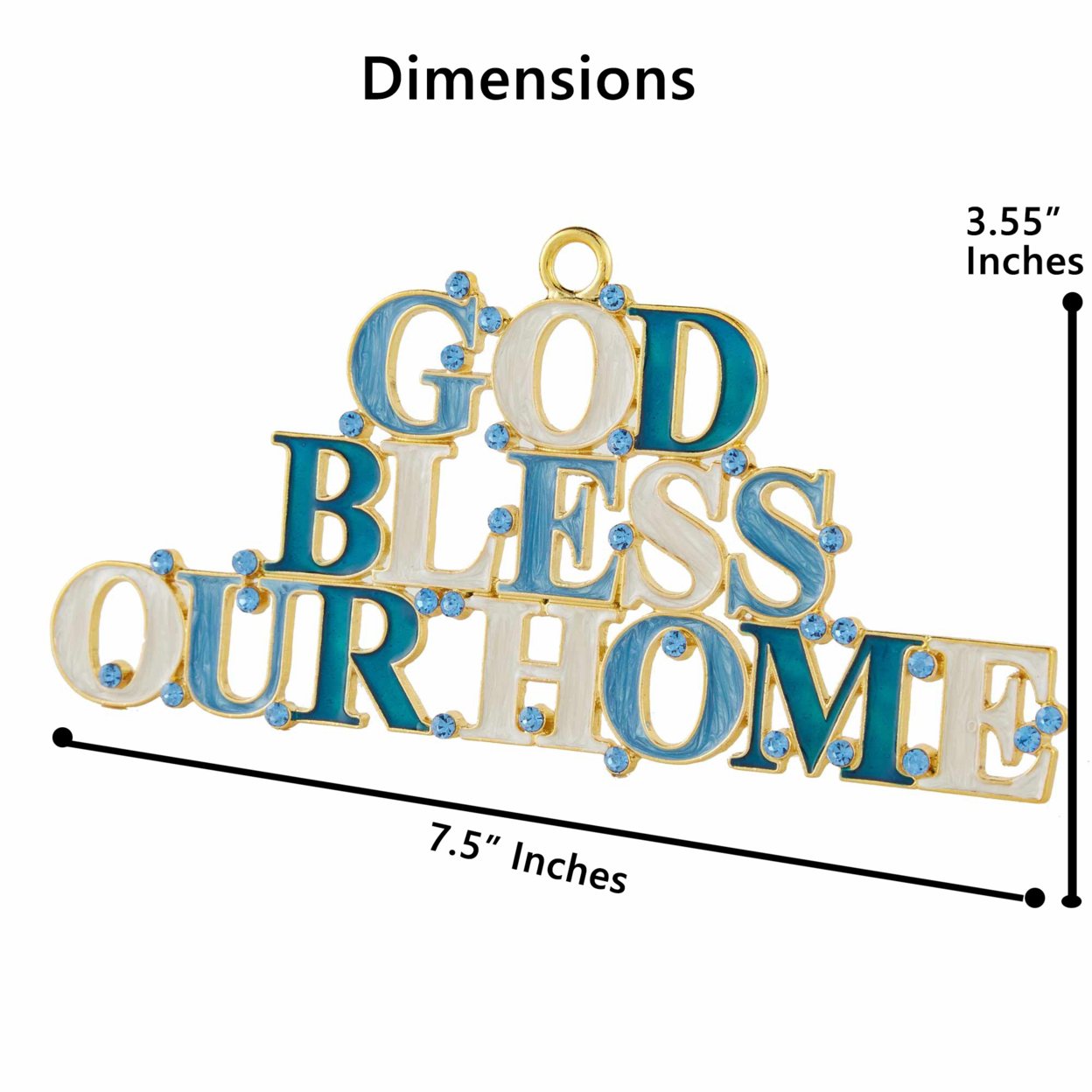 Matashi God Bless Our Home Welcome Wall Art Sign For Home, 7.5'' Blue & Ivory Hanging Wall Ornament W Crystals House Blessing Gift