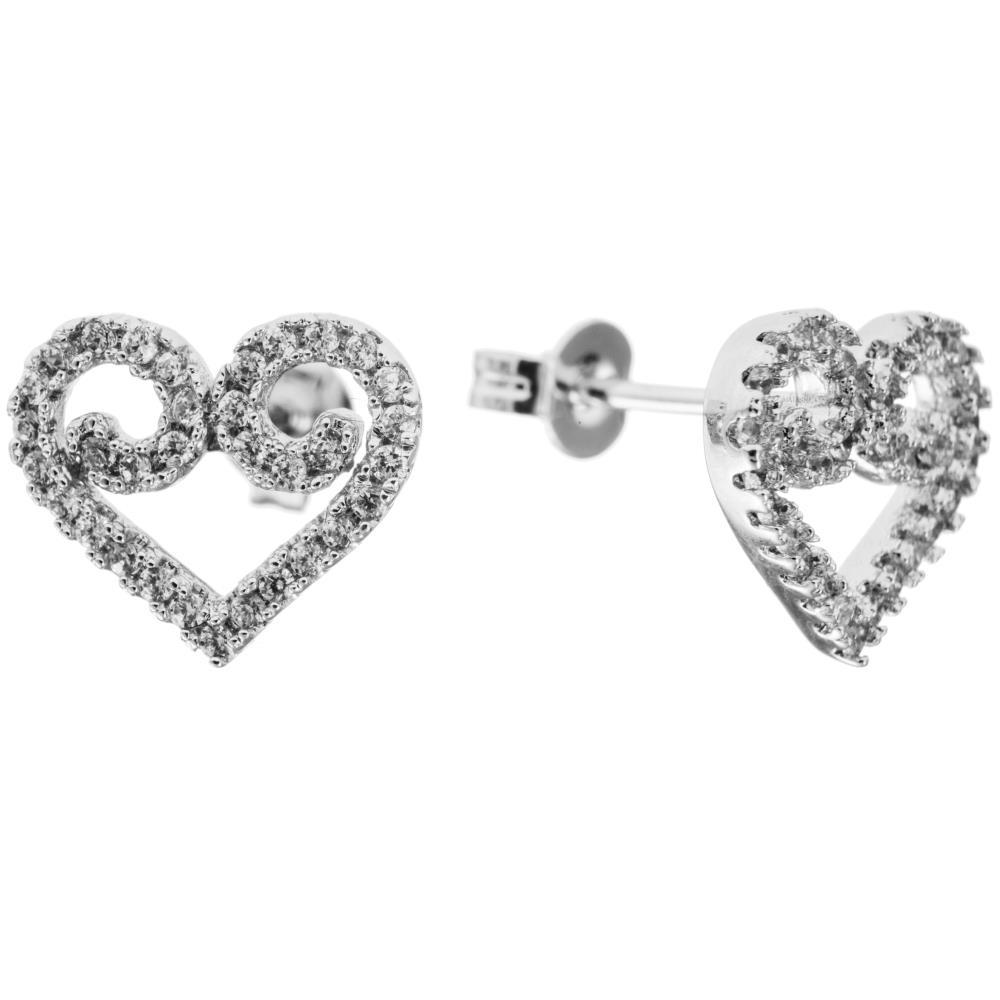 Matashi 18K White Gold Plated Stud Earrings W 'Swirling Heart' Design & Crystals Women's Jewelry Gift For Christmas Mother's Day