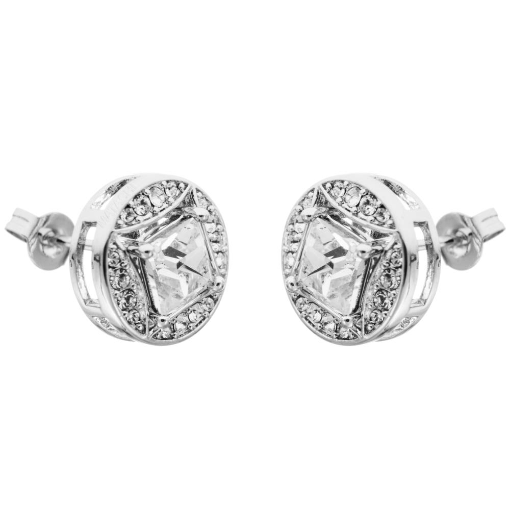 Matashi 18K White Gold Plated 2-In-1 Interconnecting Stud Earrings Set W Circle/Square Design & Crystals Women's Jewelry Gift For Christmas