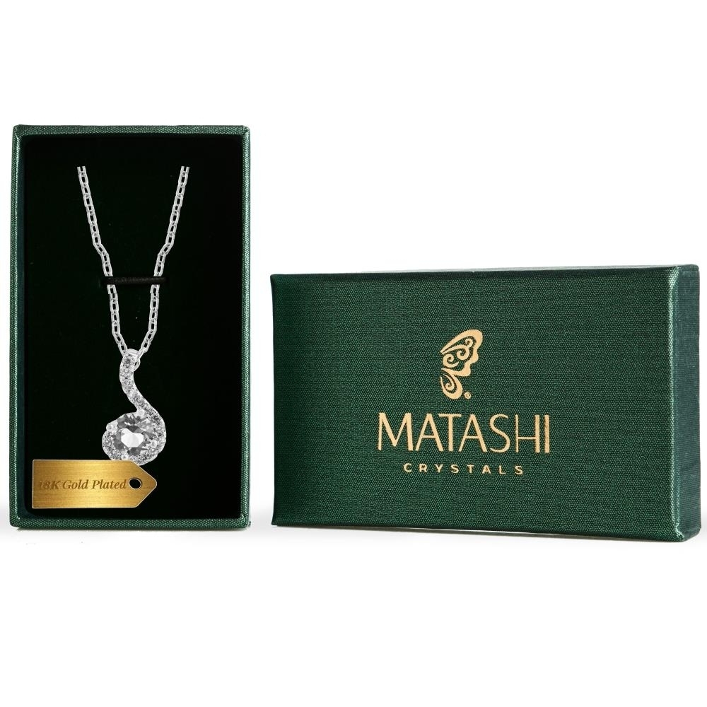 Matashi 18K White Gold Plated Necklace W Spiral Design & 16 Extendable Chain Made W Crystals Women's Jewelry Gift For Christmas