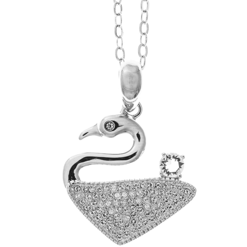 Matashi 18K White Gold Plated Necklace W Graceful Swan Design 16 Extendable Chain W Crystals Women's Jewelry Gift For Christmas