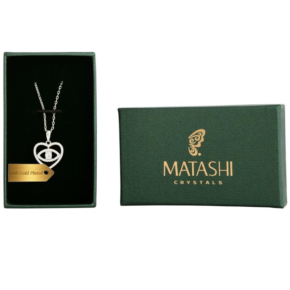 Matashi 18K White Gold Plated Necklace W 'Eye' Love You Design W 16 Extendable Chain & Crystals Women's Jewelry Gift For Christmas