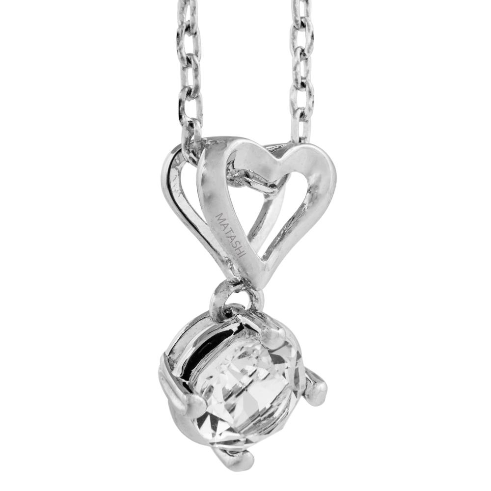 Matashi 18K White Gold Plated Necklace W Crystal & Heart Design W 16 Extendable Chain & Crystals Women's Jewelry Gift For Christmas