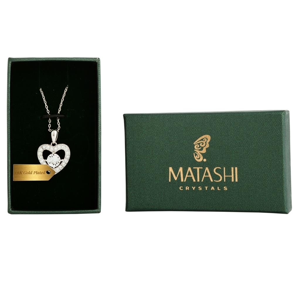 Matashi 18K White Gold Plated Necklace W Crystal Centered Heart Design W 16 Extendable Chain & Crystals Women's Jewelry Gift For Christmas