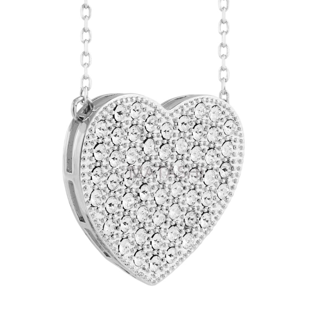 Matashi 18K White Gold Necklace W Crystal Encrusted Heart Design W 16 Extendable Chain & Crystals Women's Jewelry Gift For Christmas