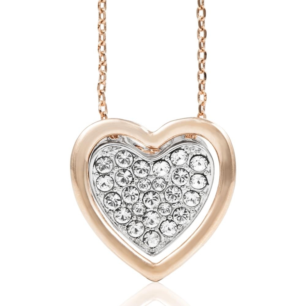 Matashi Rose & White Gold Plated Heart Pendant Necklace W Sparkling Clear Crystals Women's Jewelry Gift For Christmas Mother's Day
