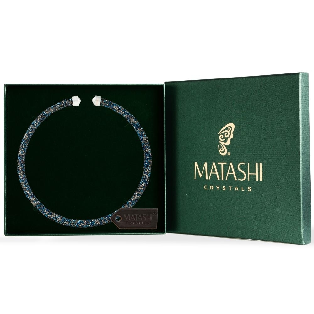 Matashi Metallic Blue Glittery Crystal Choker Necklace Women's Jewelry Gift For Christmas Valentine's Day Mother's Day Birthday Gift For Mom