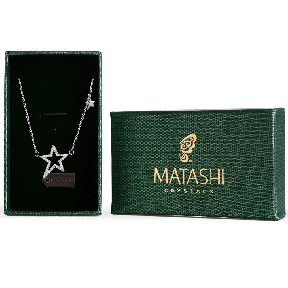 Matashi Rhodium Plated CZ Star Chain Necklace For Women Chic CZ Pendant For Women W Adjustable Chain Charm Dainty Chainlink Star Pendant
