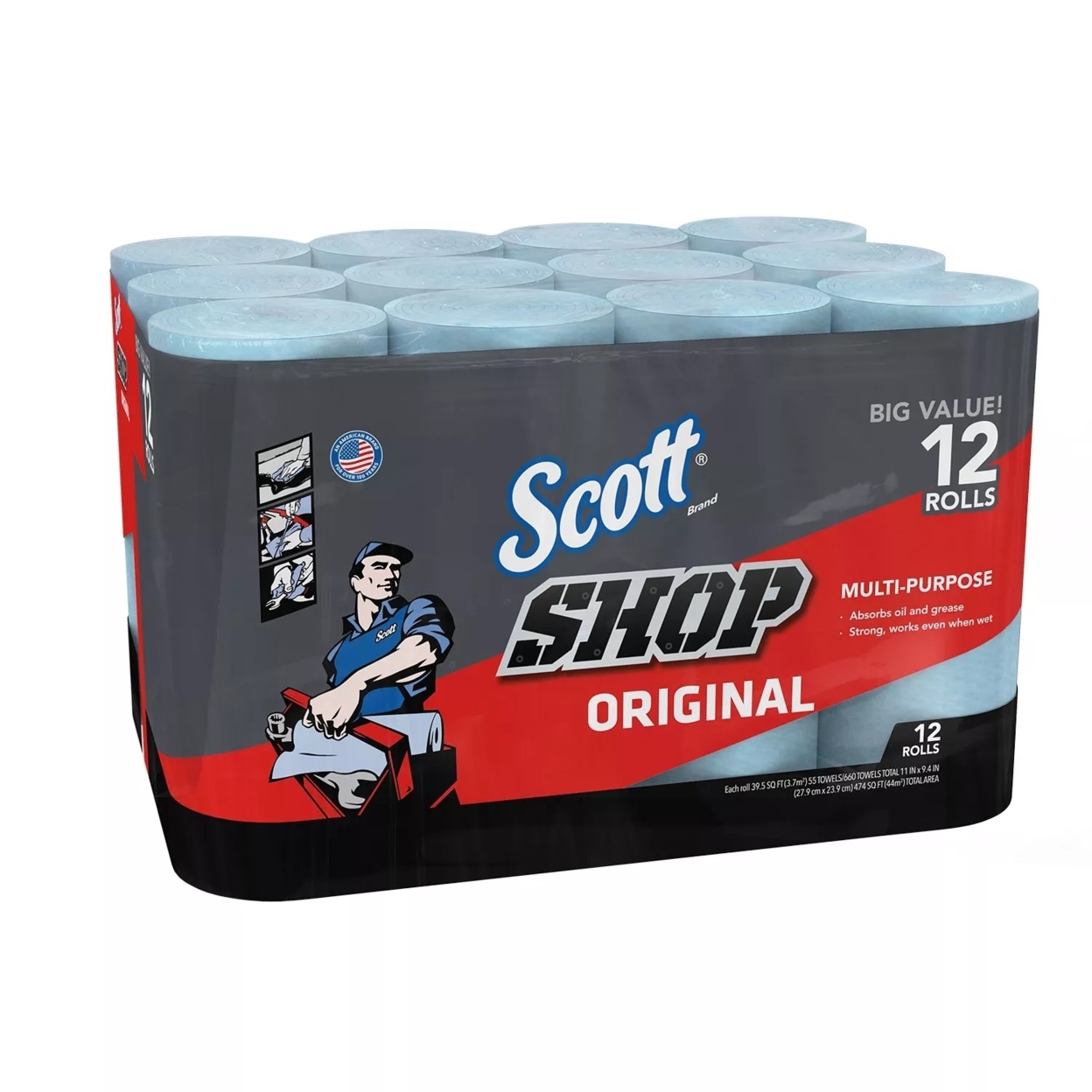Scott Shop Towels (55 Sheets/Roll, 12 Rolls)