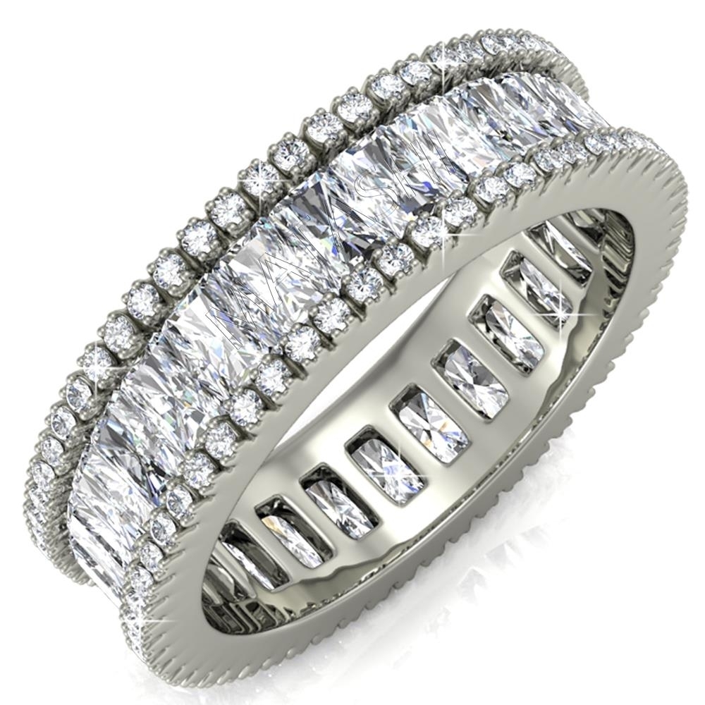 Matashi 18k White Gold-Plated Eternity Ring For Women (Emerald Cut CZ) Vintage Style, 360 Design, Elegant Wear (Ring Size 7)