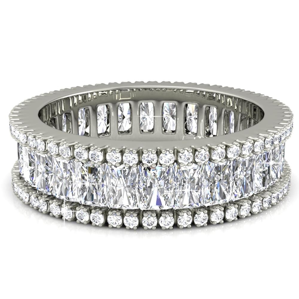 Matashi 18k White Gold-Plated Eternity Ring For Women (Emerald Cut CZ) Vintage Style, 360 Design, Elegant Wear (Ring Size 7)
