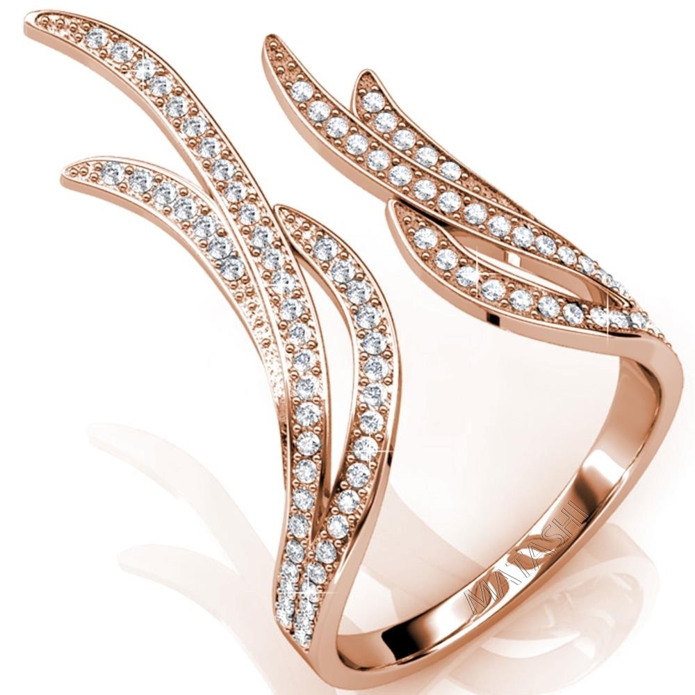 Matashi Rose Gold Plated Ring For Women , Elegant Clear Crystal Details , Open Style Trendy Fashion Jewelry (size 7)
