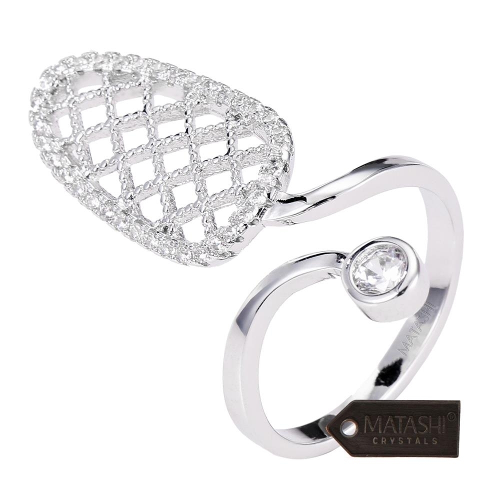 Matashi Rhodium Plated Almond Shape Wrap Ring Size 8: Unique And Modern Rhodium Plated Accessory For Women, Wrap Design For Luxurious Look