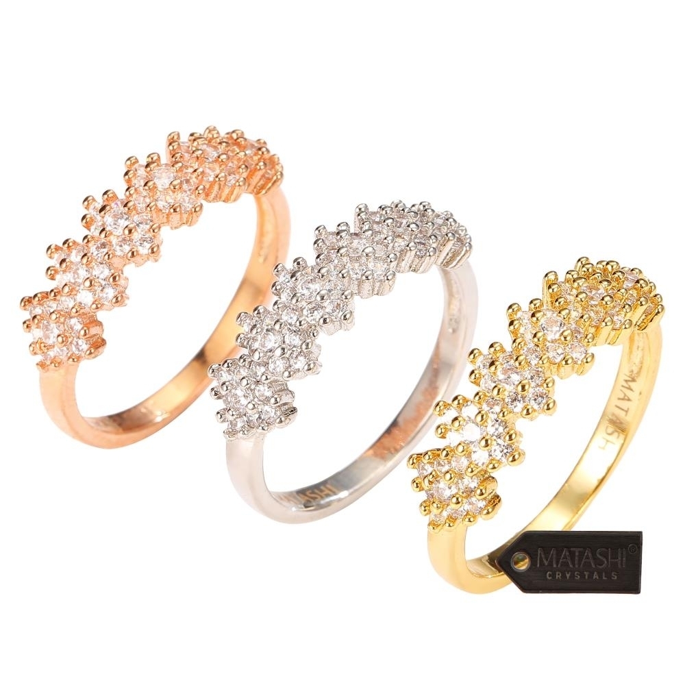 Matashi CZ Gold Rings For Women (3-Piece Set) Vintage Design , Cute, Trendy Fashion Jewelry For Ladies (size 8)