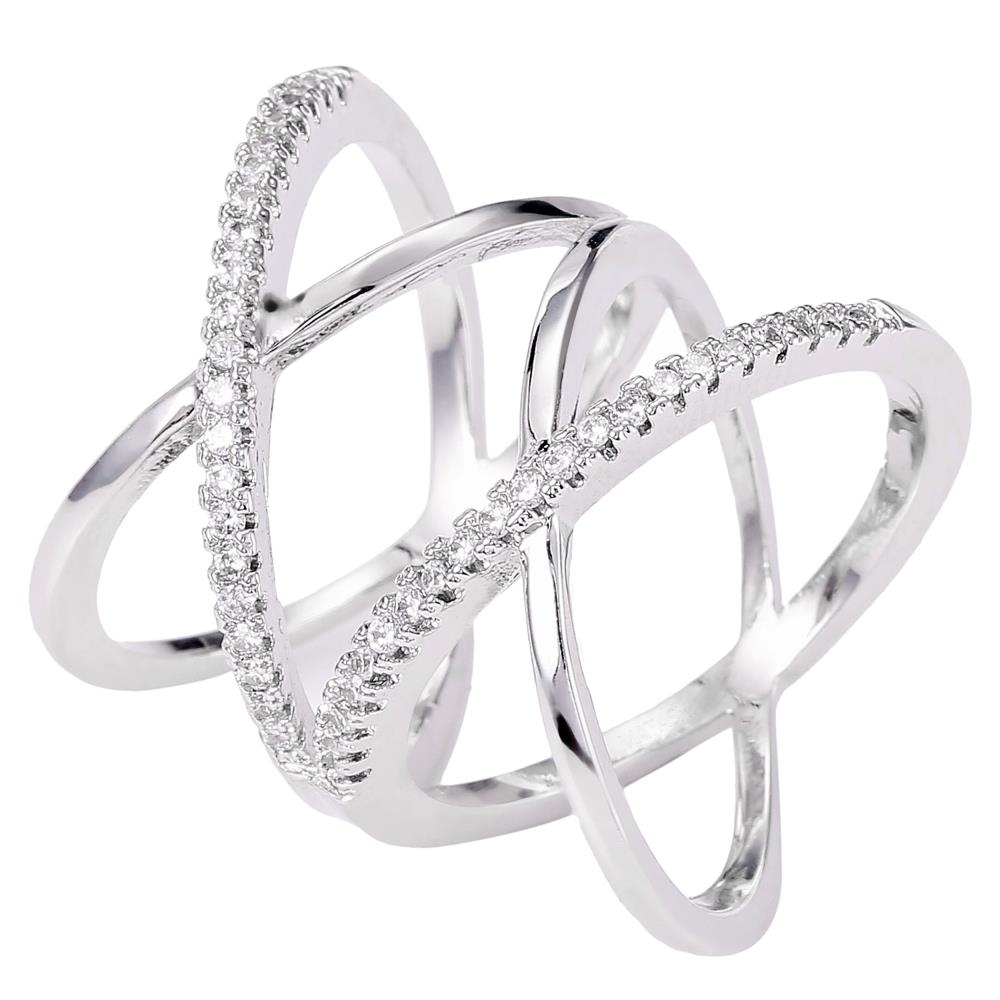 Matashi Rhodium Plated Crisscross Design Luxury Ring With CZ Stones Size 6