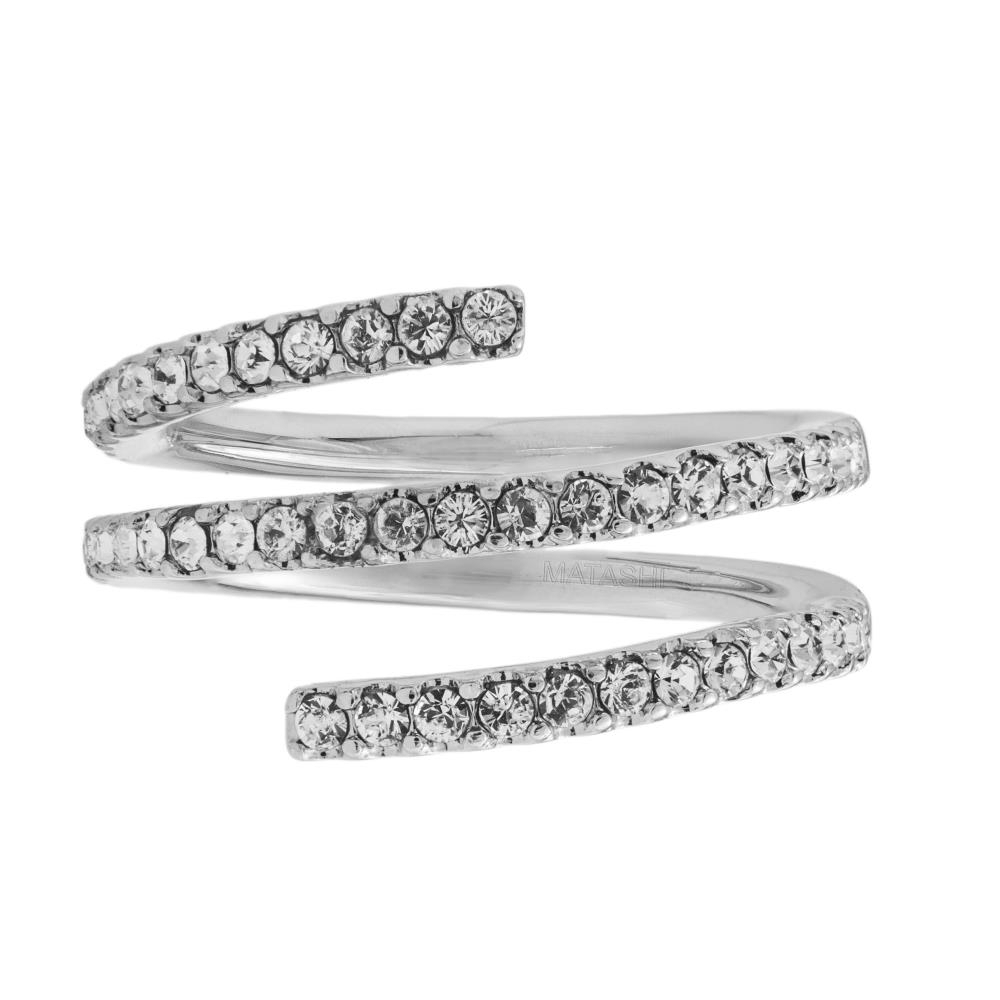 Matashi 18k White Gold Plated Luxury Coiled Ring Designed With Sparkling Crystals Size 6