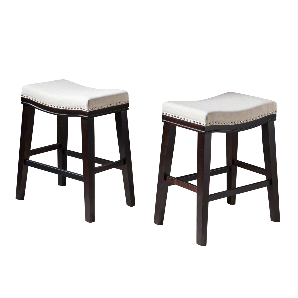 Kainu Contemporary Upholstered Saddle Counter Stool With Nailhead Trim (Set Of 2) - Beige