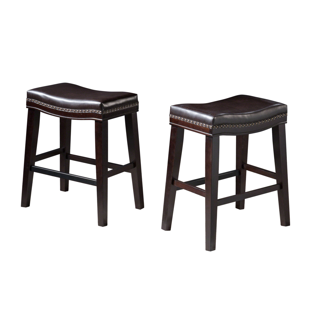 Kainu Contemporary Upholstered Saddle Counter Stool With Nailhead Trim (Set Of 2) - Brown