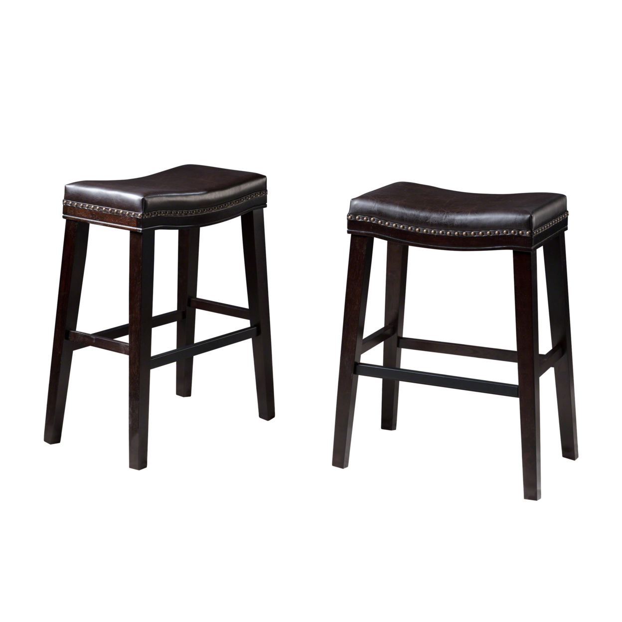 Kainu Contemporary Upholstered Saddle Barstool With Nailhead Trim (Set Of 2) - Brown