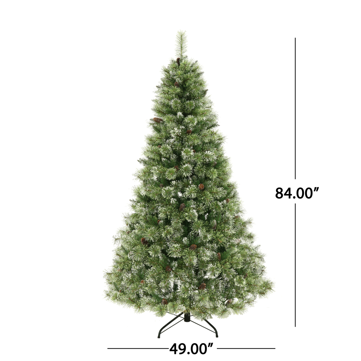 7-foot Cashmere Pine And Mixed Needles Pre-Lit LED Hinged Artificial Christmas Tree With Snow And Glitter Branches And Frosted Pinecones - C