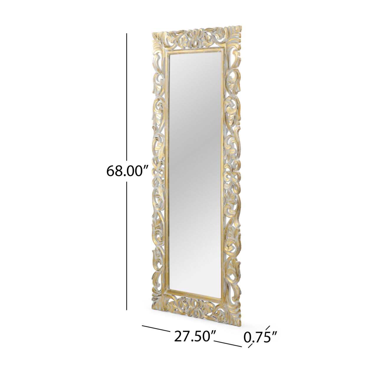 Sarah Traditional Standing Mirror With Floral Carved Frame