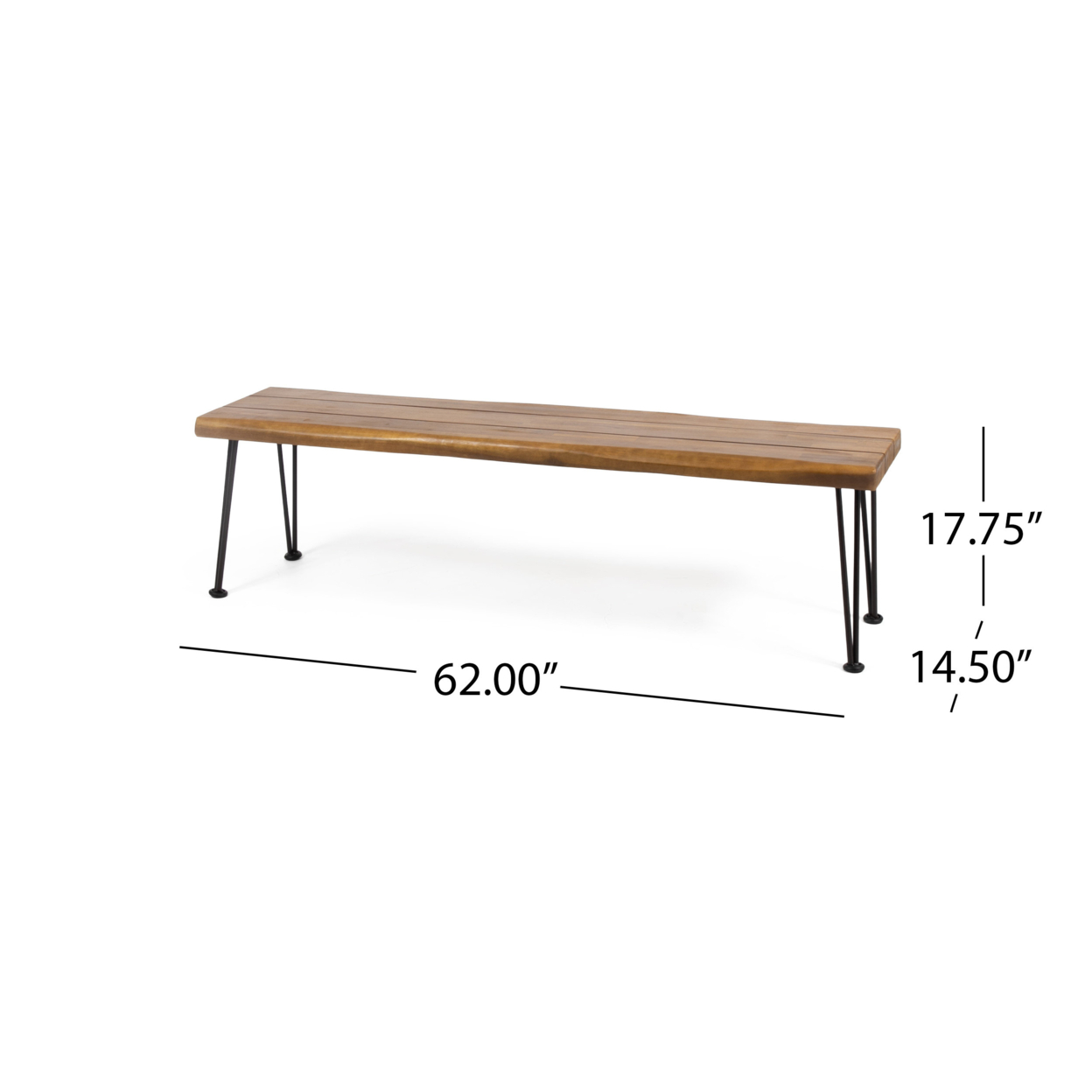 Zephyra Outdoor Modern Industrial Acacia Wood Bench With Metal Hairpin Legs