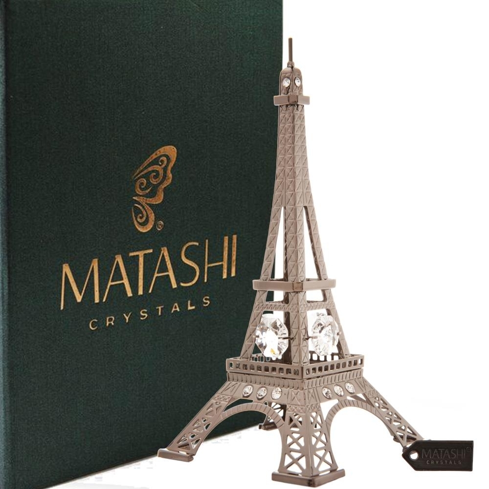 Matashi Gunmetal Grey Crystal Studded Eiffel Tower Ornament Holiday Decor Gift For Christmas Mother's Day Birthday Anniversary
