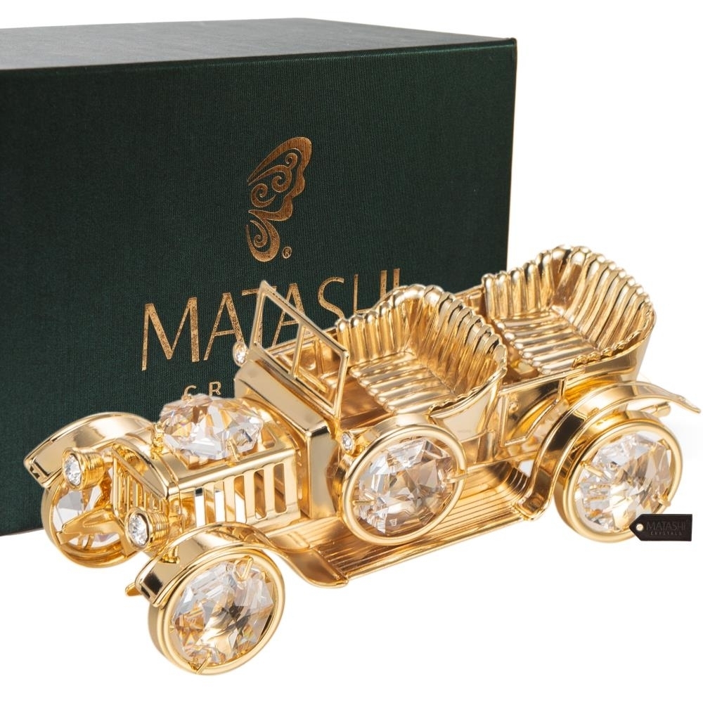 Matashi 24K Gold Plated Crystal Studded Vintage Car Ornament Holiday Decor Gift For Christmas Mother's Day Birthday Anniversary