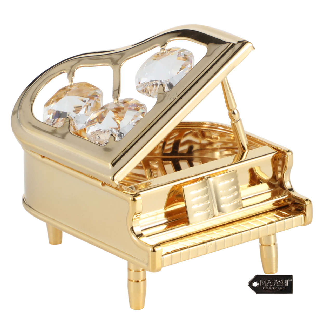 Matashi 24K Gold Plated Crystal Studded Grand Piano Ornament Holiday Decor Gift For Christmas Mother's Day Birthday Anniversary