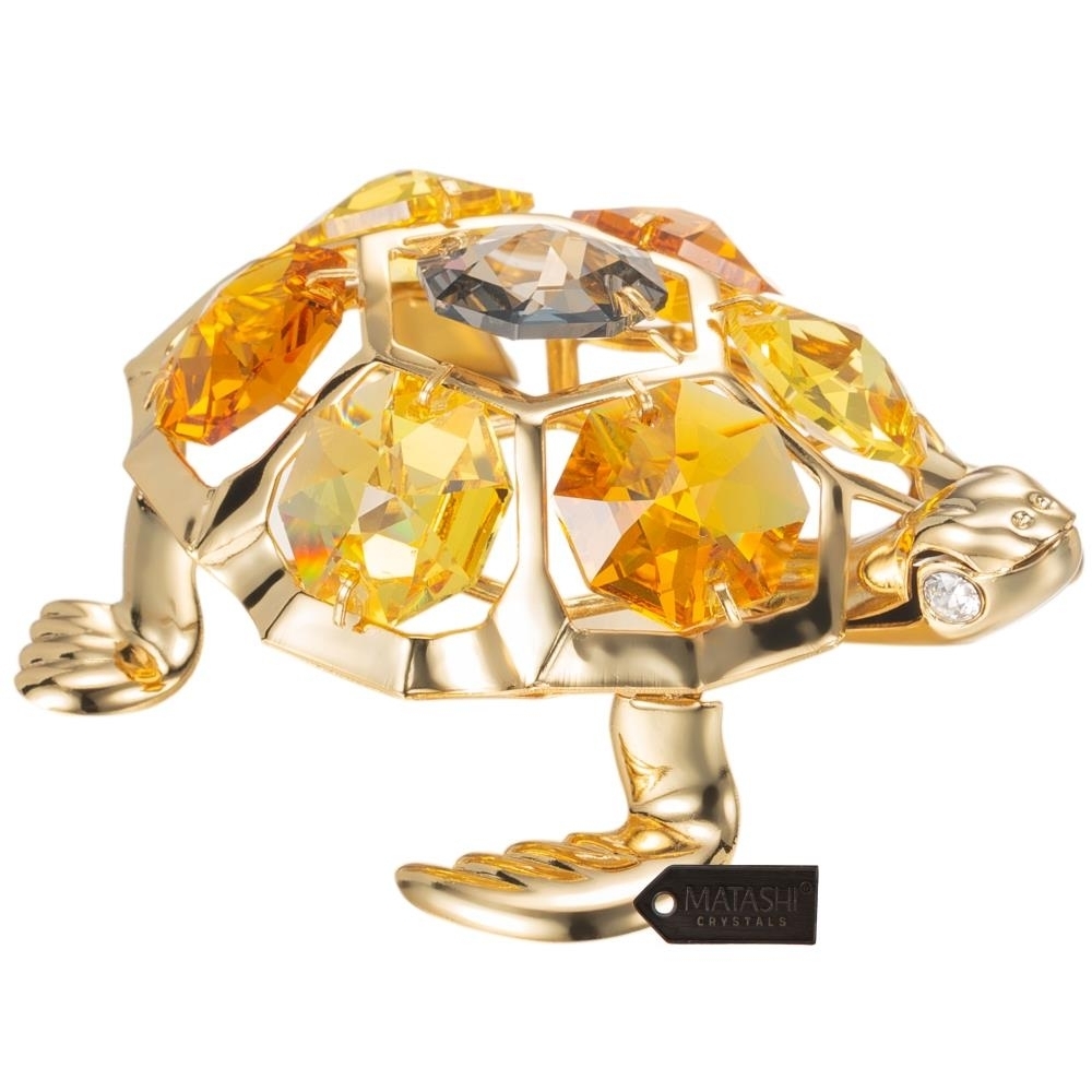 Matashi 24K Gold Plated Crystal Studded Tortoise Ornament Holiday Decor Gift For Christmas Mother's Day Birthday Anniversary