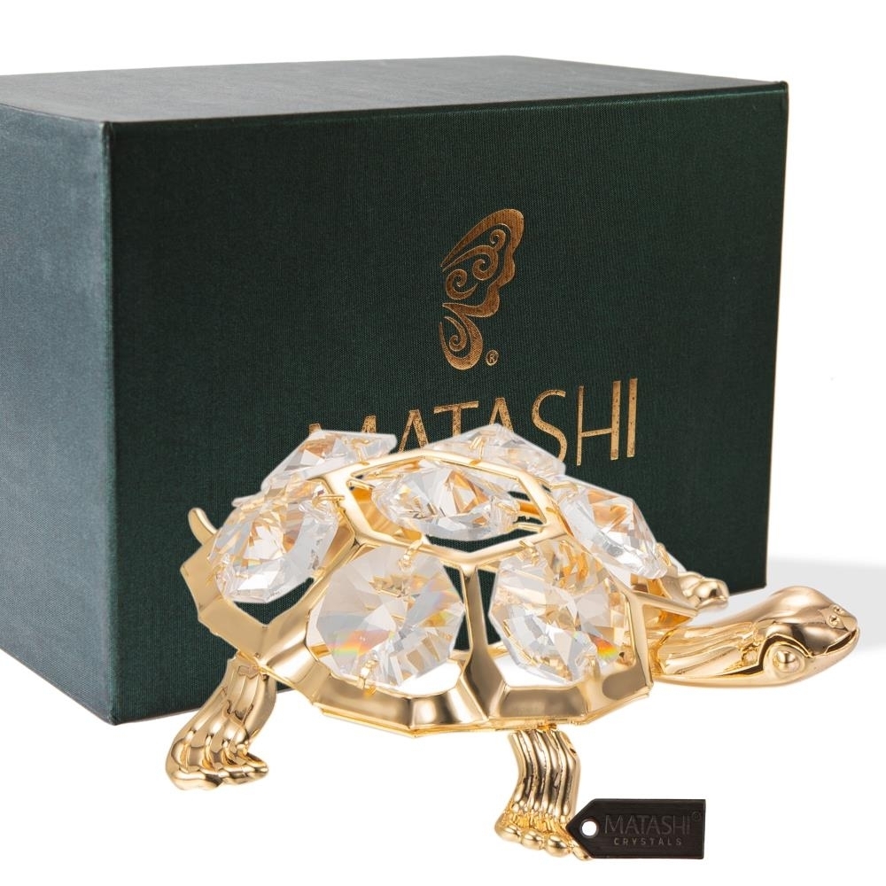Matashi 24K Gold Plated Crystal Studded Turtle Ornament Holiday Decor Gift For Christmas Mother's Day Birthday Anniversary
