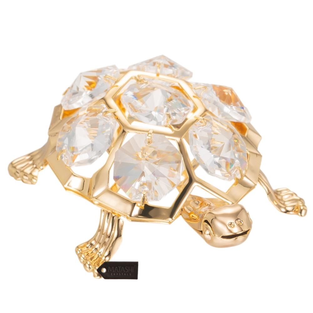 Matashi 24K Gold Plated Crystal Studded Turtle Ornament Holiday Decor Gift For Christmas Mother's Day Birthday Anniversary