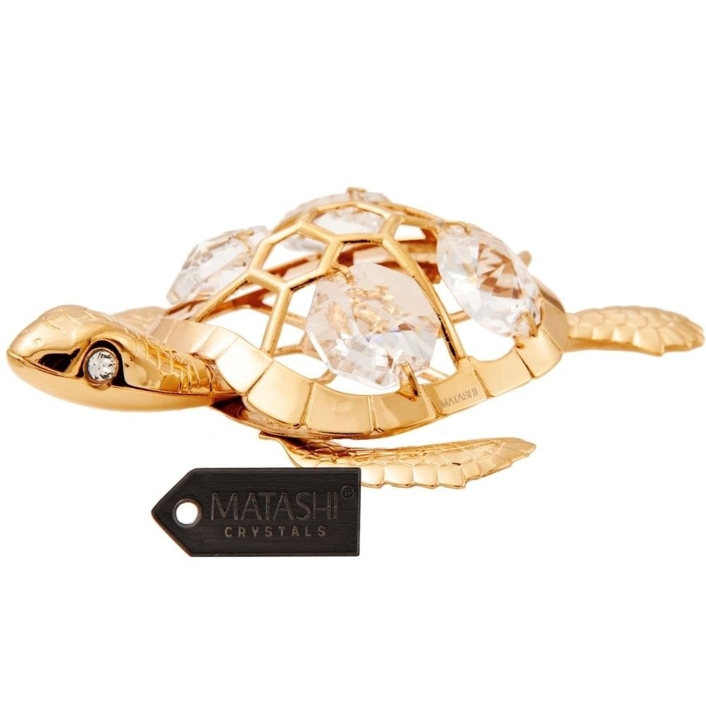 Matashi 24K Gold Plated Crystal Studded Sea Turtle Ornament Holiday Decor Gift For Christmas Mother's Day Birthday Anniversary