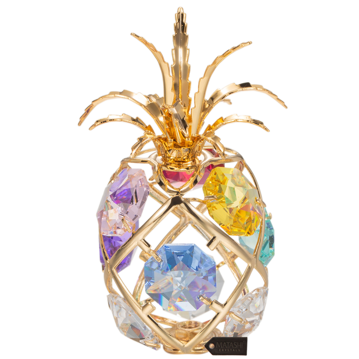 Matashi 24K Gold Plated Mini Pineapple Ornament With Colored Crystals Holiday Decor Gift For Christmas Mother's Day Birthday Anniversary