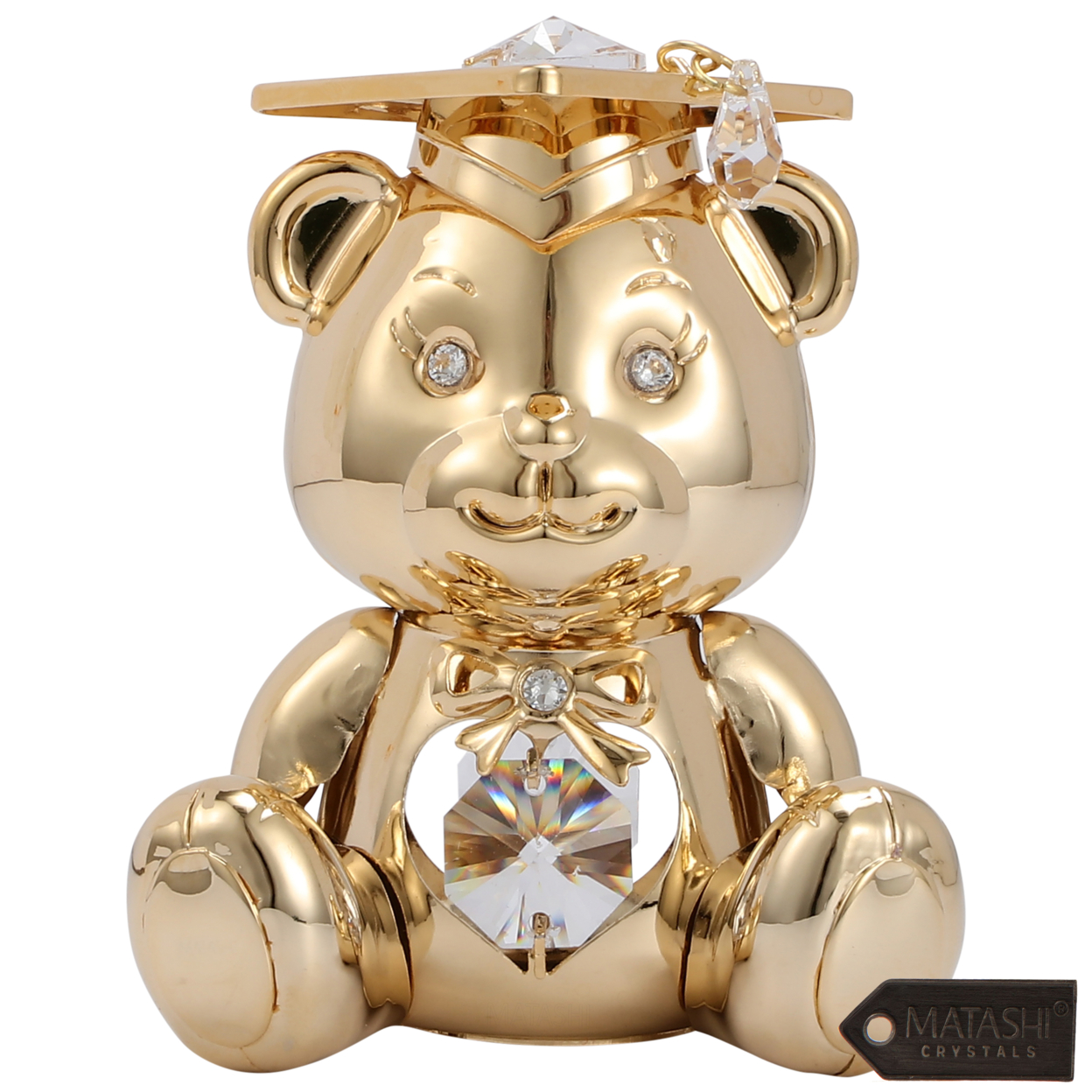 Matashi 24K Gold Plated Graduation Bear With Matashi Crystals Holiday Decor Gift For Christmas Mother's Day Birthday Anniversary