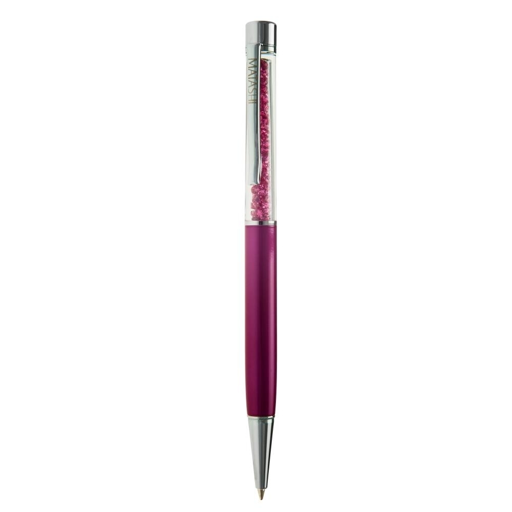 Matashi Pink Themed Chrome Plated Comfort Grip Ballpoint Pen With Pink Crystal Filled Top & Matashi Etching Gift For Christmas Birthday