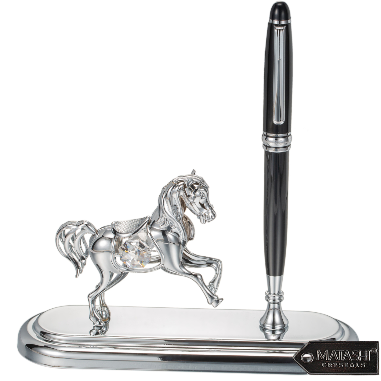 Matashi Chrome Plated Executive Desk Set W/ Pen & Silver Horse Ornament Desk Accessories Gift For Christmas Gift For Dad Boss Teacher