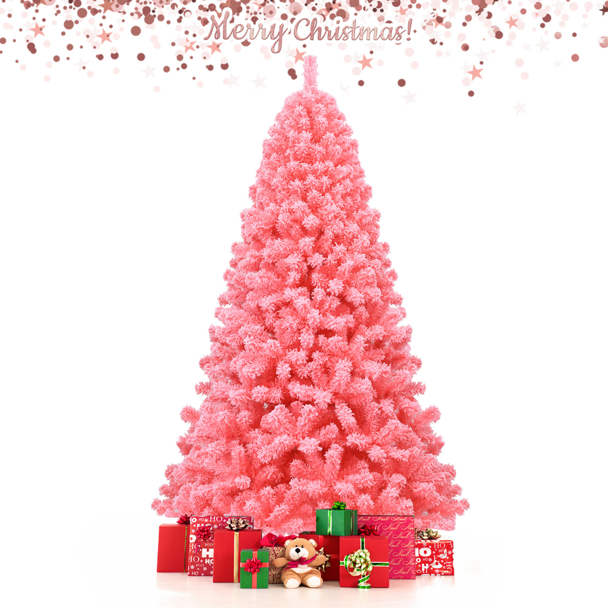 4.5/6.5/7.5 FT Artificial Snow Flocked Pink Christmas Tree Unlit Xmas PVC Tree - 7.5 Ft