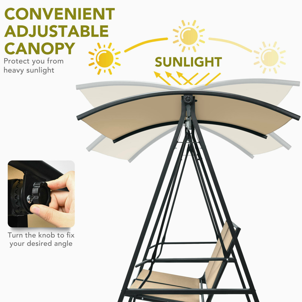 Patio Canopy Swing Outdoor Swing Chair 2-Person Canopy Hammock Beige